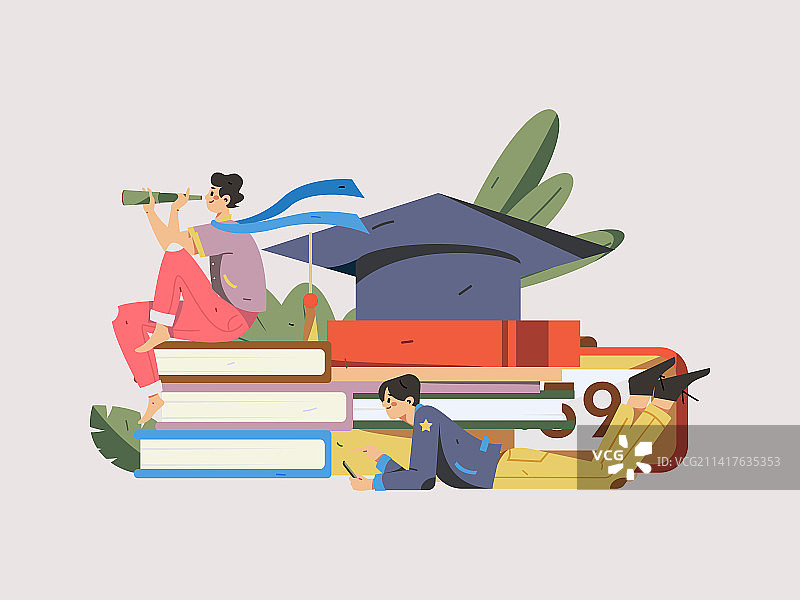 安静阅读的人物扁平矢量概念运营手绘插画图片素材