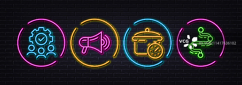 煮锅、团队合作与喇叭极简线条图片素材