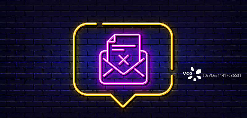 拒绝信件线性图标，删除邮件符号霓虹灯图片素材