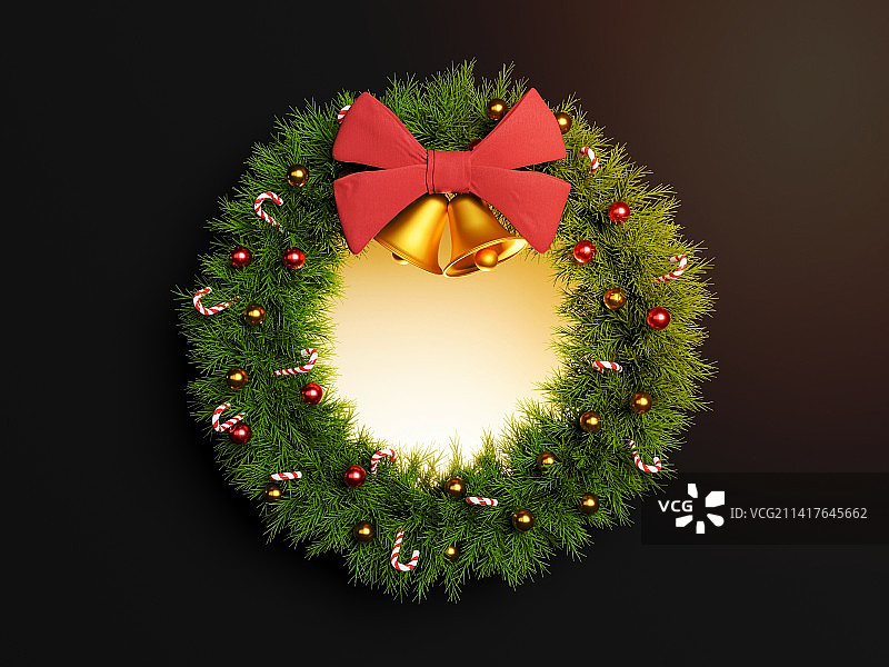 带有闪亮中心和深色背景的圣诞花环图片素材