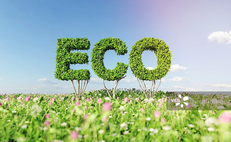 花田灌木丛上的ECO标志，罗马尼亚图片素材