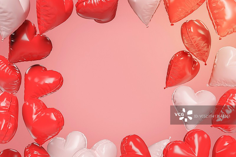 罗马尼亚粉色背景下的心形气球特写图片素材