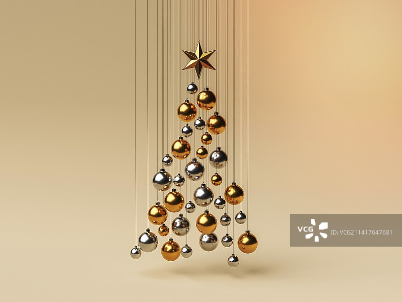 悬挂成圣诞树形状的球，罗马尼亚图片素材