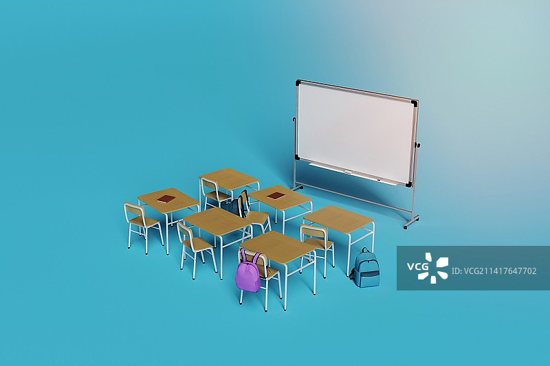 罗马尼亚的简约教室，配有课桌和白板图片素材