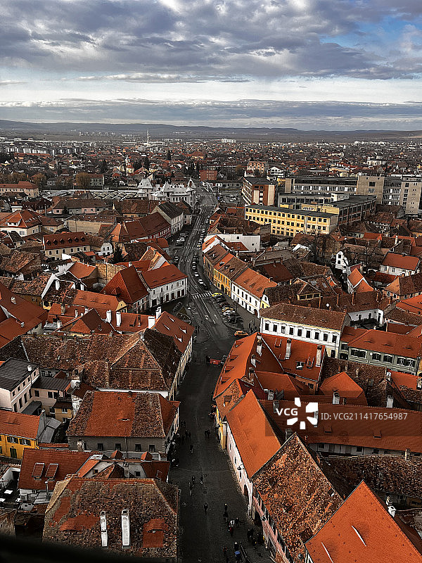 罗马尼亚锡比乌城镇景观高角度视图图片素材