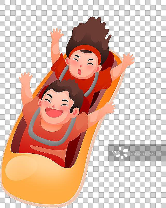 儿童节元素-坐过山车的儿童图片素材