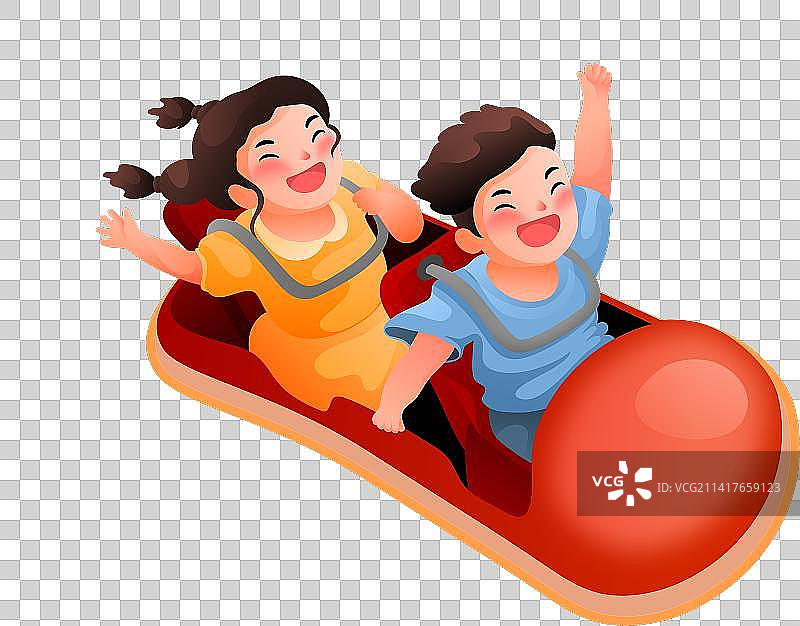 儿童节元素-坐过山车的儿童图片素材