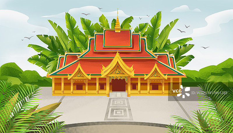 西双版纳大佛寺插画图片素材