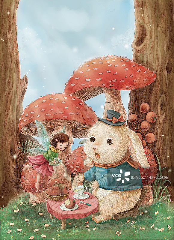 可爱兔子精灵手绘插图图片素材