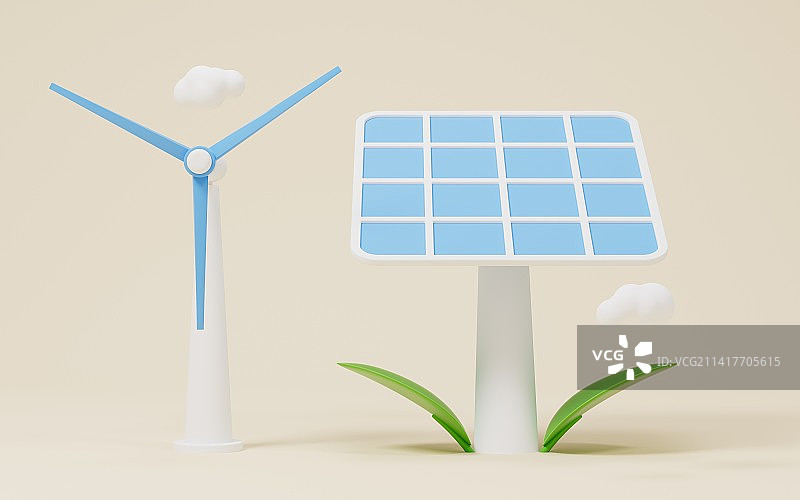 太阳能板与新能源概念3D渲染图片素材