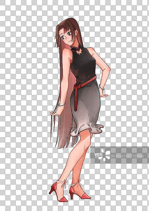长发现代旗袍女立绘图片素材