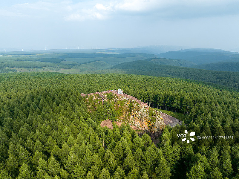 中国河北承德塞罕坝国家森林公园康熙点将台航拍图片素材