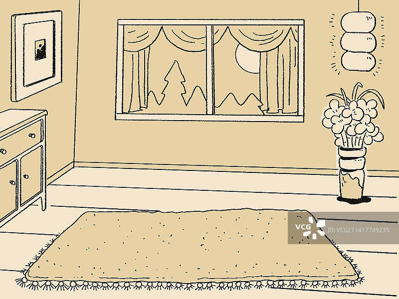 简约手绘房屋内部插画图片素材