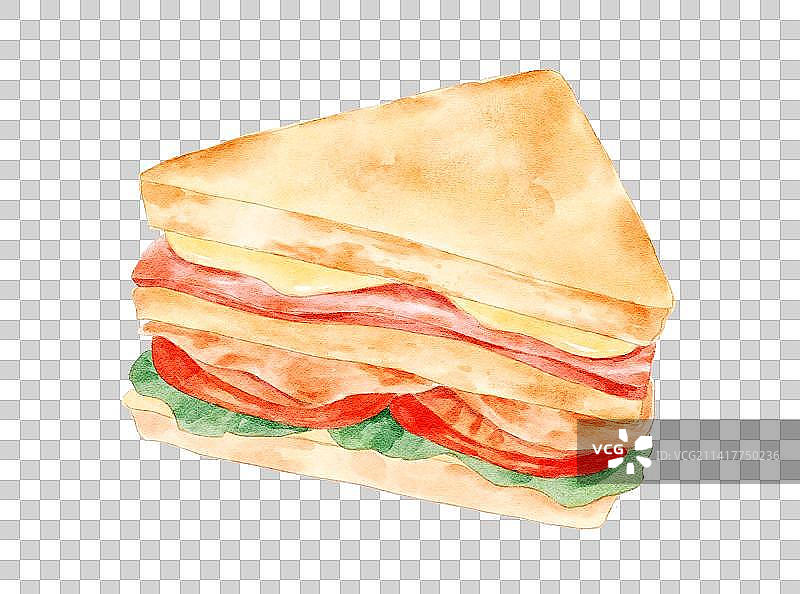 写实水彩画西红柿培根三明治图片素材