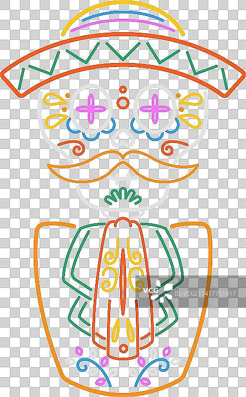 Line Style Skeleton in Traditional Mexican Outfit图片素材