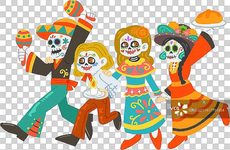 Day of the Dead Skeleton and People Celebrating图片素材