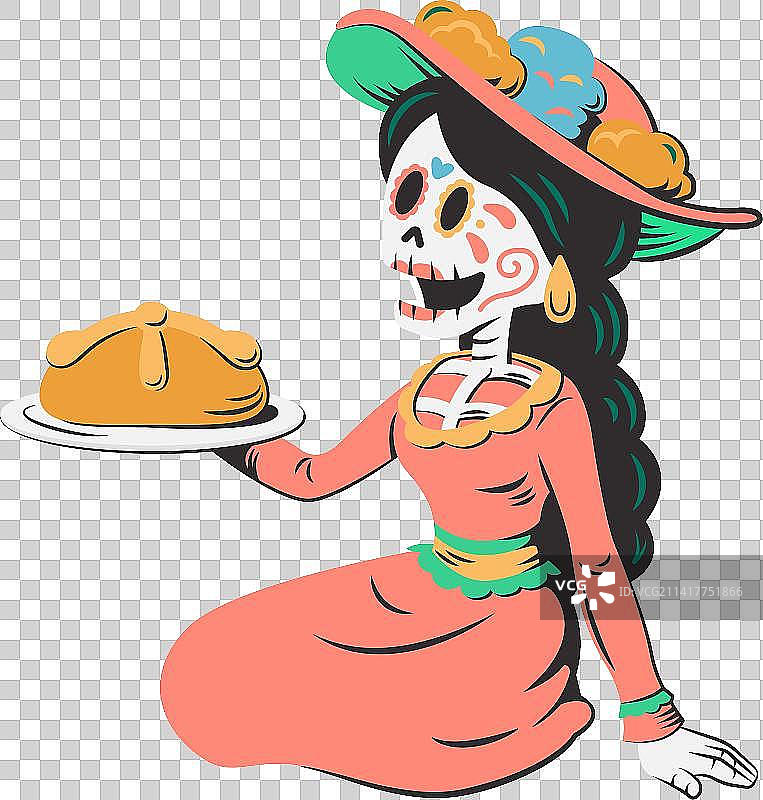 Beautiful Skeleton with Pan de Muertos图片素材