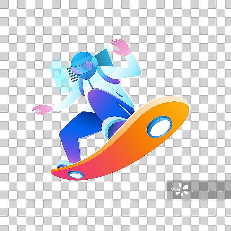 Metaverse World Man on Flying Hover Board图片素材