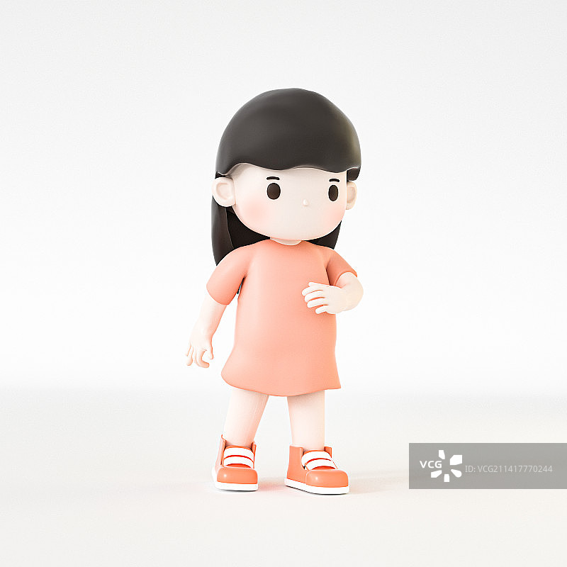 3D渲染可爱的卡通人物女孩图片素材