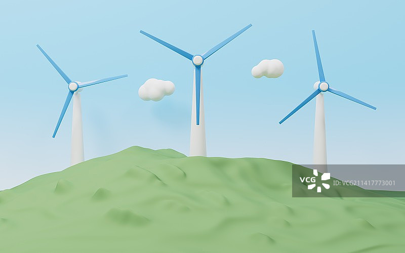 风力发电与新能源概念3D渲染图片素材
