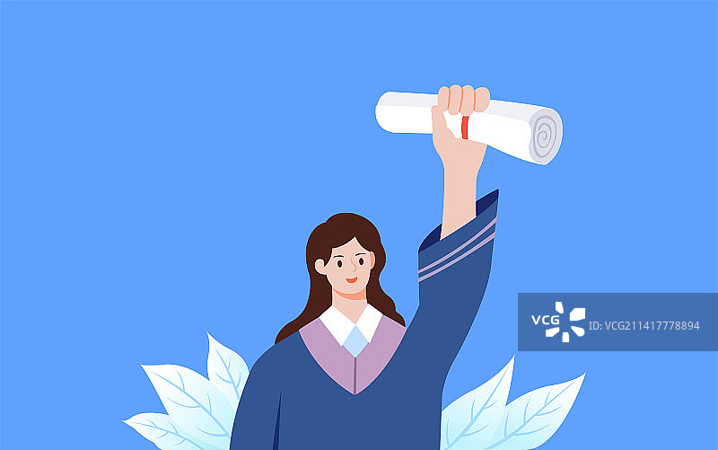 女毕业生高兴的拿着结业证书毕业证书，毕业季身穿学士服的女大学生毕业快乐学业有成就业保险学习图片素材