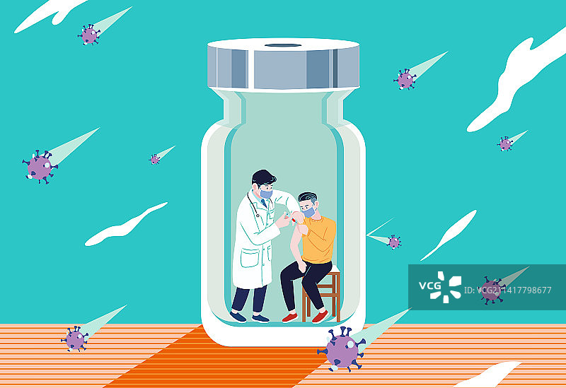 医生给男生打新冠疫苗图片素材