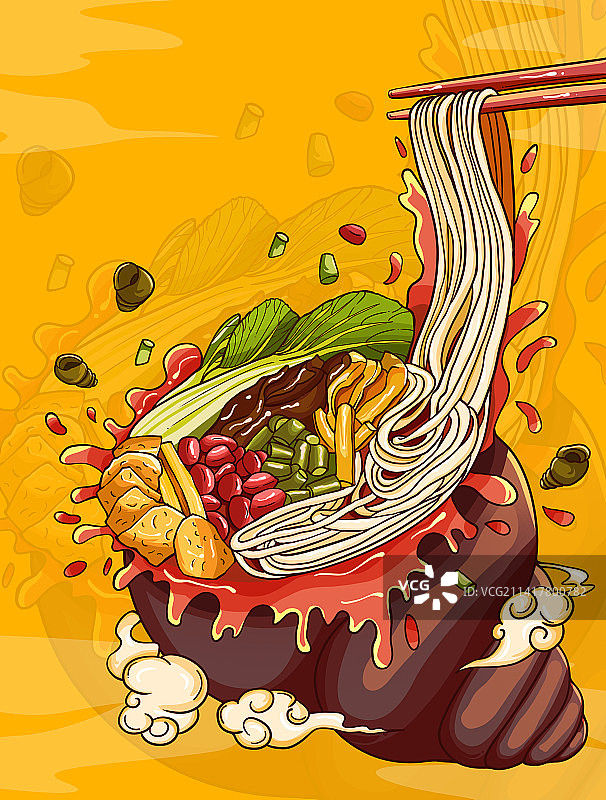 国潮风螺蛳粉食品包装插画图片素材