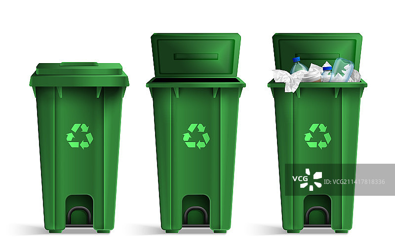 绿色垃圾桶套装图片素材
