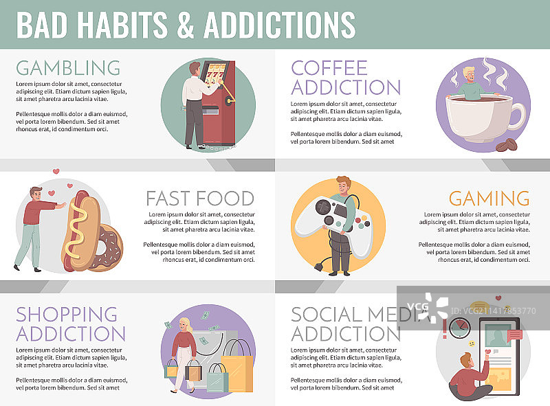 不良习惯卡通信息图图片素材