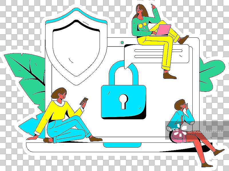商务网络安全人物扁平矢量概念运营手绘插画图片素材