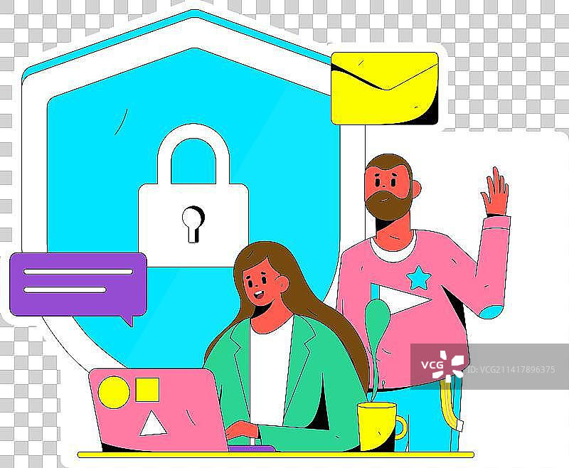 商务网络安全人物扁平矢量概念运营手绘插画图片素材