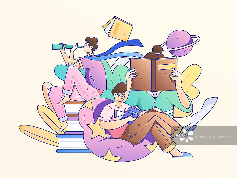 安静阅读的人物扁平矢量概念运营手绘插画图片素材
