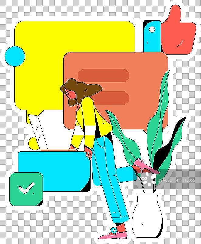 虚拟的人物社交沟通概念商业扁平矢量手绘插画图片素材