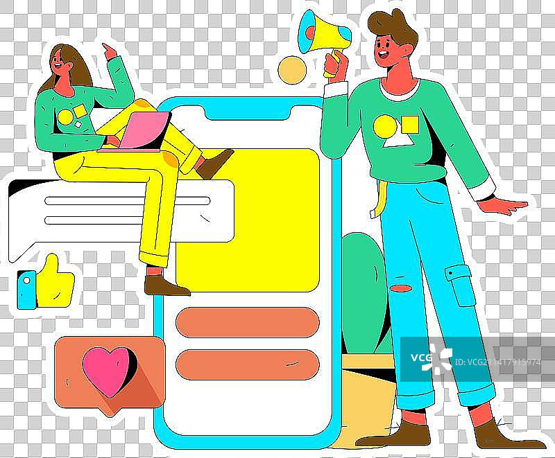 虚拟的人物社交沟通概念商业扁平矢量手绘插画图片素材