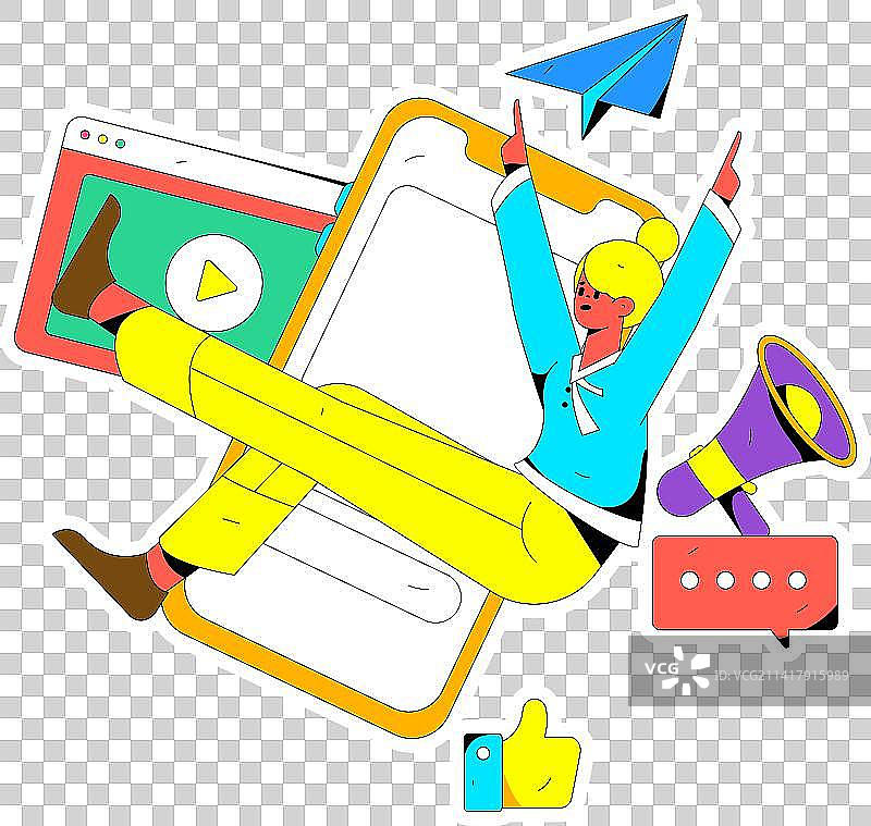 虚拟的人物社交沟通概念商业扁平矢量手绘插画图片素材