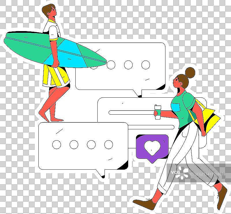 虚拟的人物社交沟通概念商业扁平矢量手绘插画图片素材