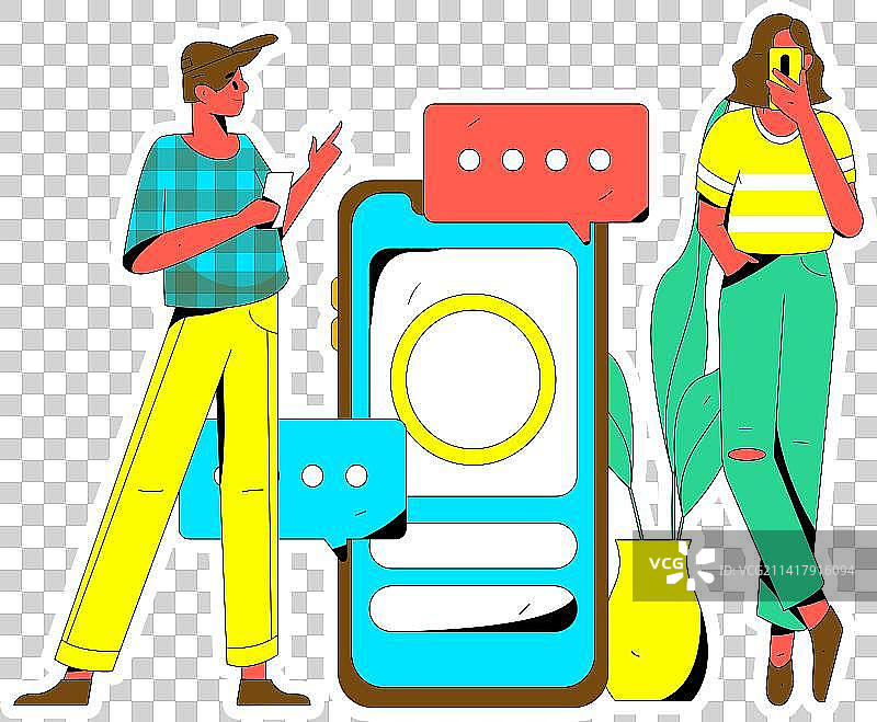 虚拟的人物社交沟通概念商业扁平矢量手绘插画图片素材