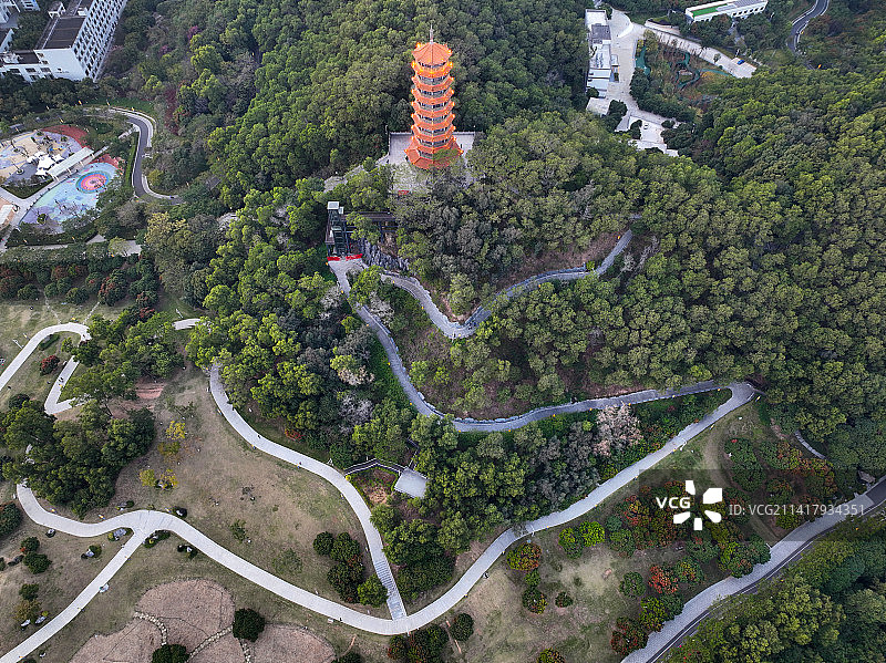 广东省深圳市光明区公明红花山公园航拍图片素材