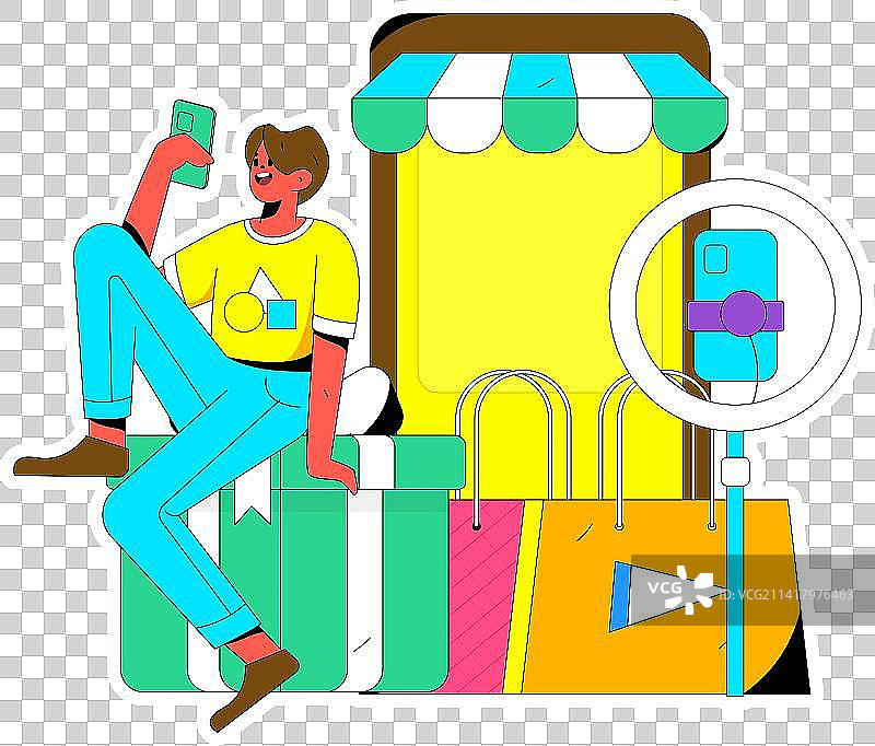 直播带货的网红电商人物矢量互联网手绘插画图片素材