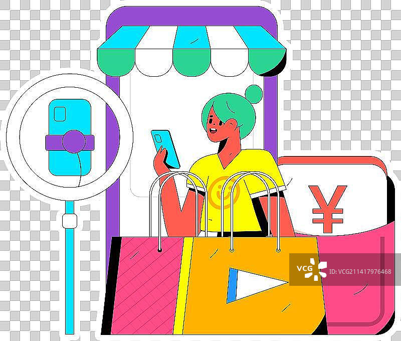 直播带货的网红电商人物矢量互联网手绘插画图片素材