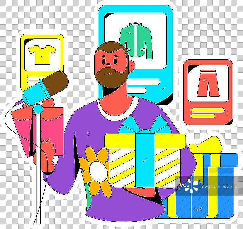 直播带货的网红电商人物矢量互联网手绘插画图片素材