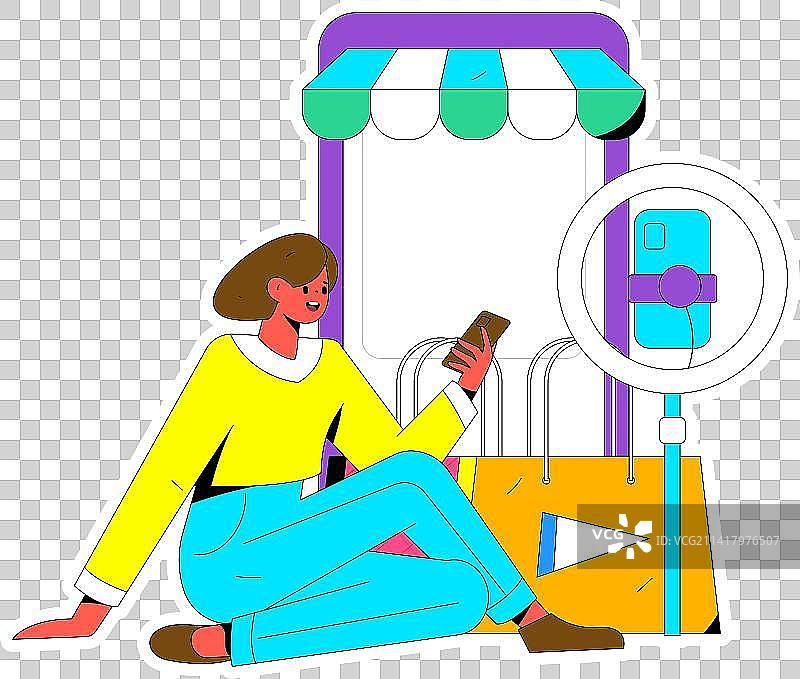 直播带货的网红电商人物矢量互联网手绘插画图片素材