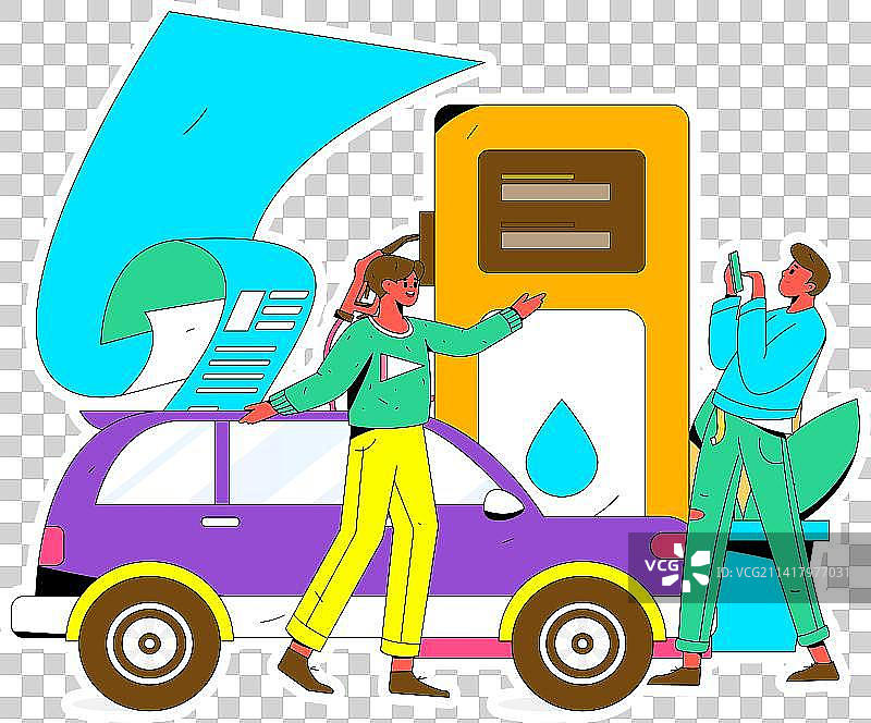 为汽车加油获得优惠的人物矢量互联网运营手绘插画图片素材