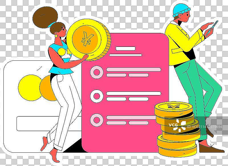 信用卡账单人物扁平矢量概念运营手绘插画图片素材