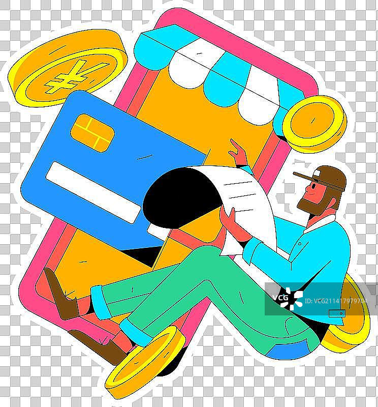 信用卡账单人物扁平矢量概念运营手绘插画图片素材