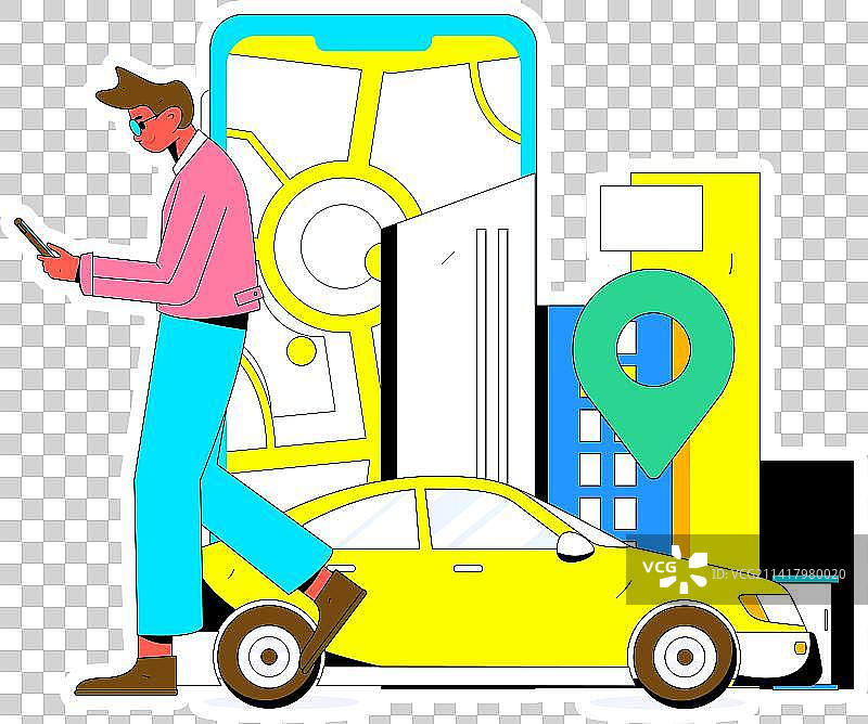 打车出行的人物扁平矢量概念运营手绘插画图片素材