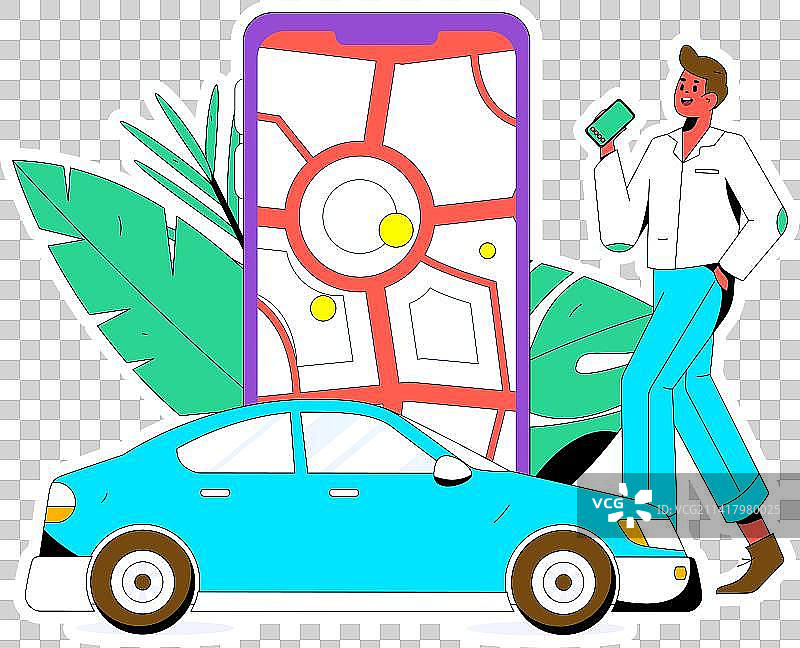 打车出行的人物扁平矢量概念运营手绘插画图片素材