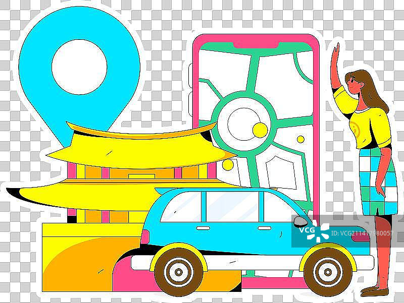 打车出行的人物扁平矢量概念运营手绘插画图片素材