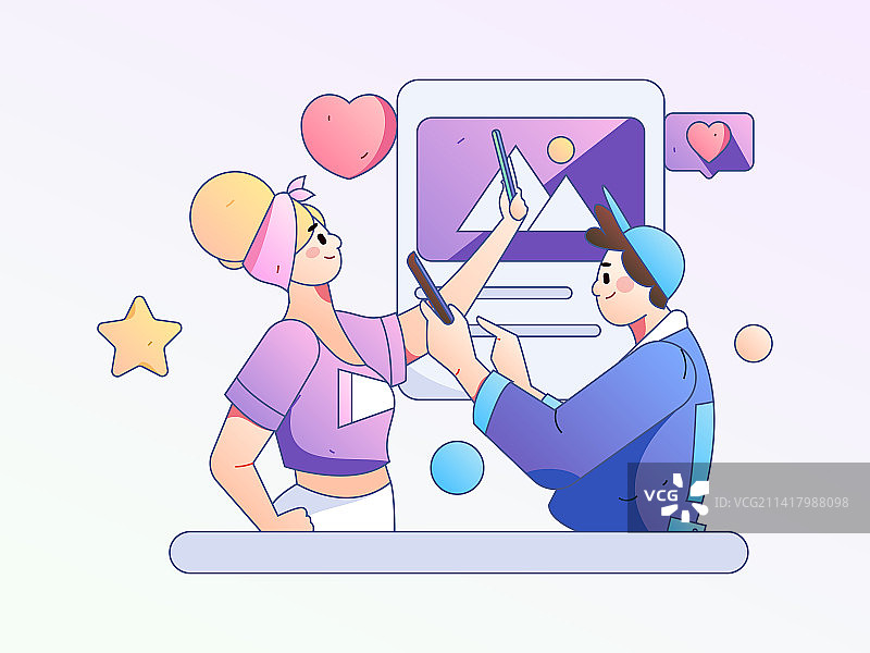 虚拟的人物社交沟通概念商业扁平矢量手绘插画图片素材