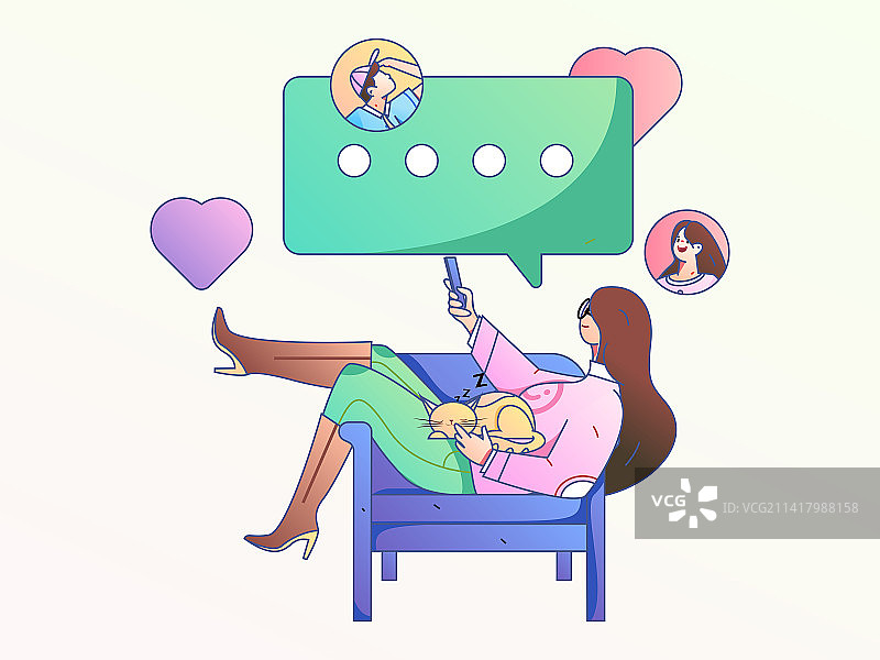 虚拟的人物社交沟通概念商业扁平矢量手绘插画图片素材